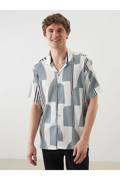 LC Waikiki Beige Regular Fit Short Sleeve Print Men's Shirt