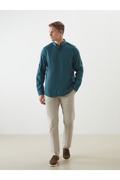 LC Waikiki Ανδρικό πουκάμισο LCW Regular Fit με μακρυμάνικο λινό μείγμα