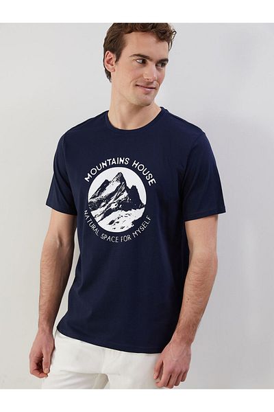 LC Waikiki New Season Crew Neck Κοντό μανίκι εμπριμέ χτενισμένο βαμβακερό ανδρικό Tisort - S5I520Z8