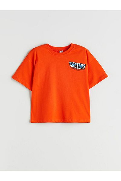 LC Waikiki Orange Crew Neck Printed Boy's T-Shirt
