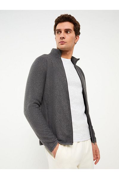 LC Waikiki Stand Collar Long Sleeve Fleece Men's Sports Cardigan
