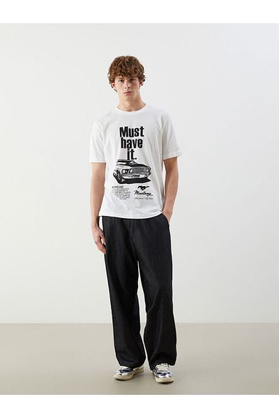 LC Waikiki Νέα σεζόν Crew Neck Ford Mustang Ανδρικό Tisort με εμπριμέ χτενισμένο βαμβάκι - S5OC20Z8