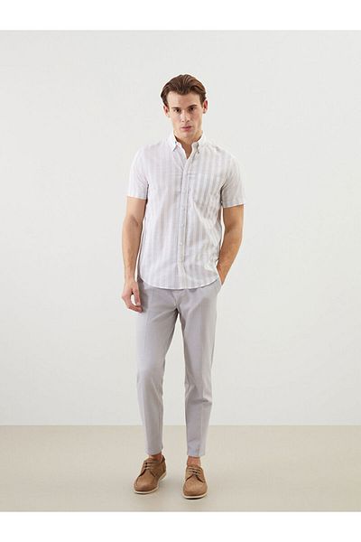 LC Waikiki Regular Fit Short Sleeve Striped Linen Blended Men's Shirt