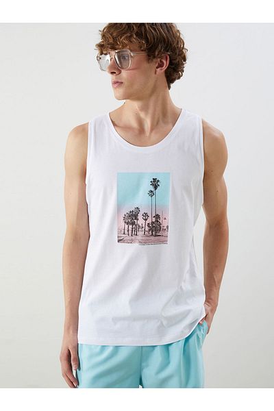 LC Waikiki New Season Crew Neck εμπριμέ χτενισμένο βαμβακερό ανδρικό αμάνικο Tisort - S5IL60Z8