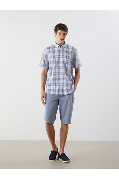LC Waikiki Green Regular Fit Short Sleeve Plaid Poplin Men's Shirt