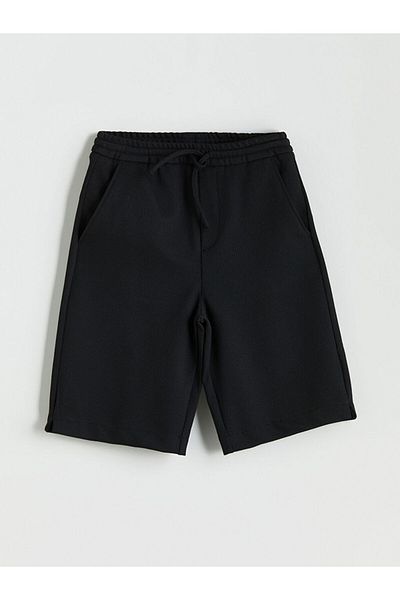 LC Waikiki Black Textured Boy's Shorts with Elastic Waist