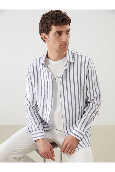 LC Waikiki Regular Fit Long Sleeve Striped Linen Men's Shirt