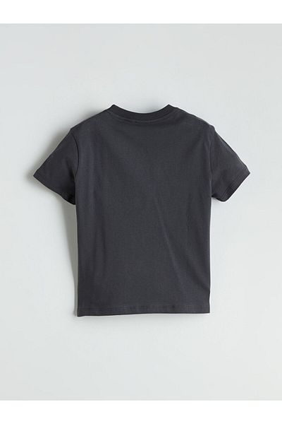 LC Waikiki Anthracite Crew Neck Printed Boy's T-Shirt