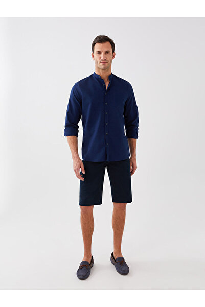 LC Waikiki شورت برمودا رجالي من الجبردين ذو المقاس القياسي باللون الأزرق الداكن