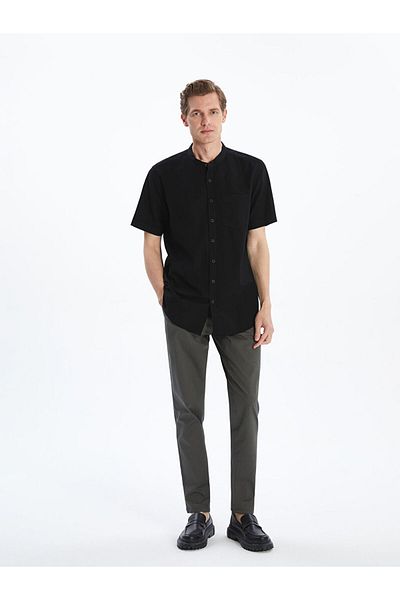 LC Waikiki Black Regular Fit Short Sleeve Linen Blend Men's Shirt