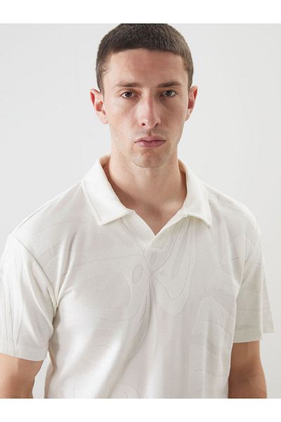 LC Waikiki Blue Polo Neck Men's Textured T-Shirt