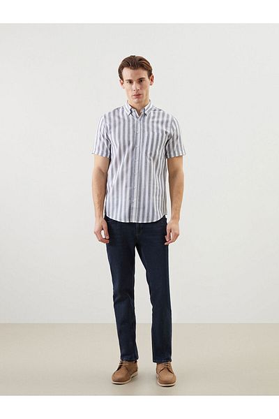 LC Waikiki Regular Fit Short Sleeve Striped Linen Blended Men's Shirt