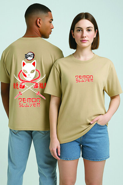 By Caspita Fashion Μπεζ μπλουζάκι Lenithra Demon Slayer Anime με στάμπα Unise...