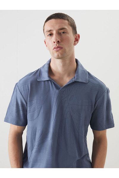 LC Waikiki Blue Polo Neck Men's Textured T-Shirt
