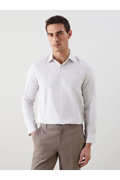 LC Waikiki Slim Fit Long Sleeve Striped Gabardine Men's Shirt