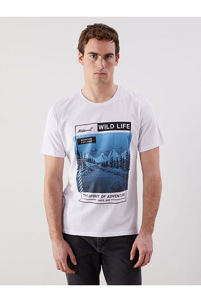LC Waikiki New Season Crew Neck Κοντό μανίκι εμπριμέ χτενισμένο βαμβακερό ανδρικό Tisort - S5I573Z8