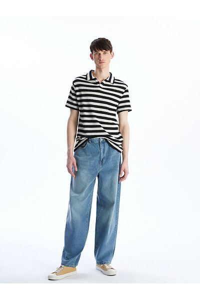 LC Waikiki Polo Neck Short Sleeve Striped Men's Textured T-Shirt