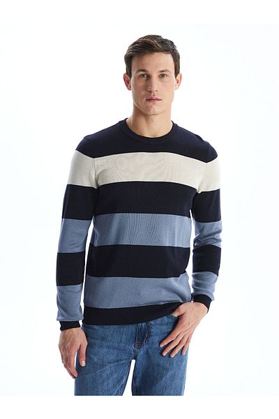 LC Waikiki Crew Neck Long Sleeve Striped Men's Knitwear Sweater