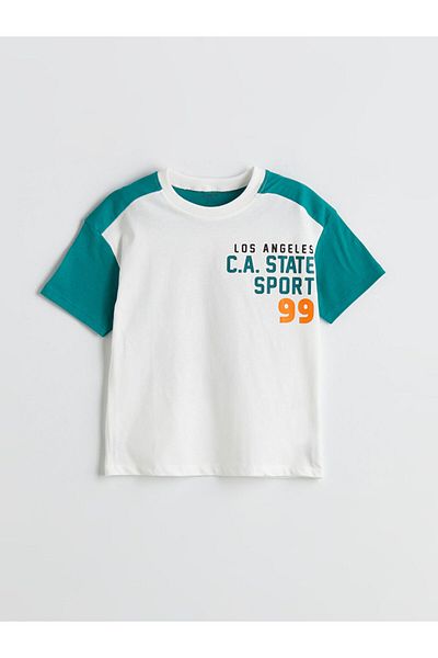 LC Waikiki Turquoise Crew Neck Letter Printed Boys' T-Shirt