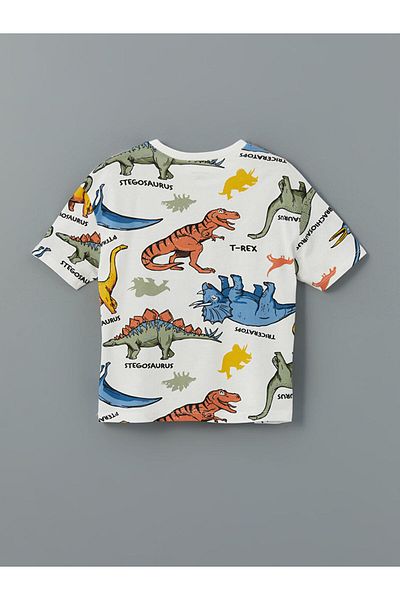 LC Waikiki Dinosaur Printed Combed Cotton Boy's T-Shirt
