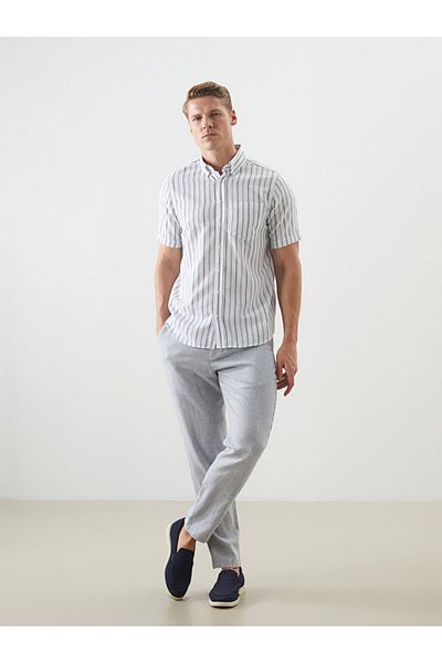 LC Waikiki Regular Fit Short Sleeve Striped Poplin Men's Shirt