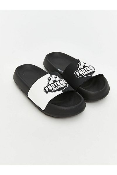 LC Waikiki Black Football Ball Printed Boys' Slippers