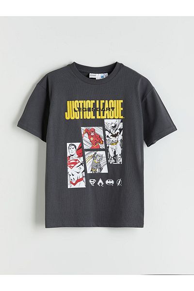 LC Waikiki Anthracite Crew Neck Justice League Printed Boys' T-Shirt