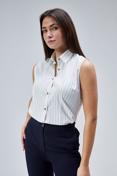 by shirts collection Cămașă elegantă de elită cu mâneci zero în dungi albe bleumarin