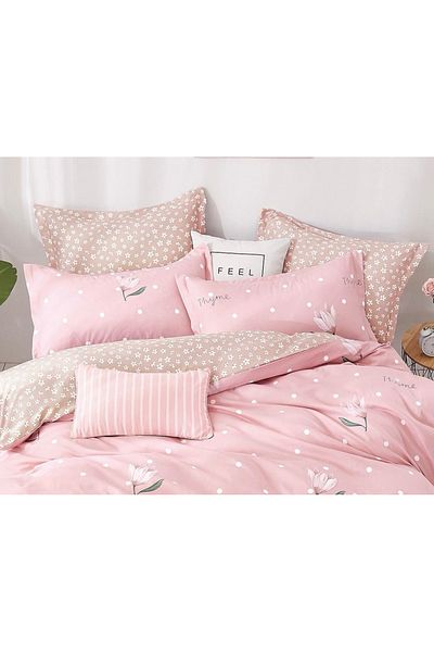 CHIRASO Finet CHIRASO 6-Piece Bedding Set, Double Bed, Polka Dots and Flowers, Pale Pink
