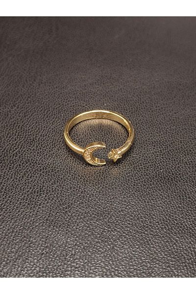 Han Ticarethane Stoned Gold Color Moon Star Model Ring