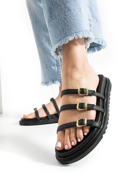 diclepolat Palmeira Women's Buckle Detail Daily Comfort Slippers Black