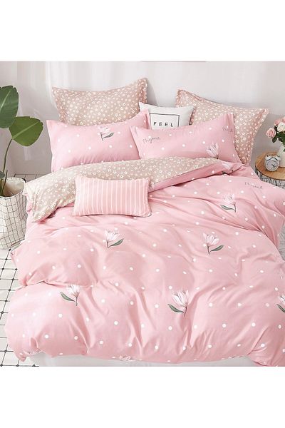 CHIRASO Finet CHIRASO 6-Piece Bedding Set, Double Bed, Polka Dots and Flowers, Pale Pink