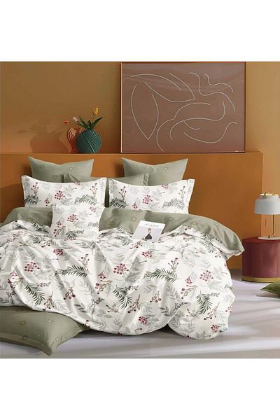 CHIRASO Finet CHIRASO 6-Piece Bedding Set, Double Bed, Flowers and Leaves, Green