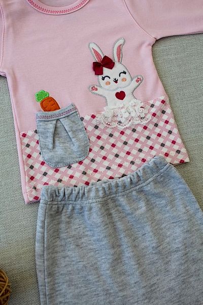 ALFA AKSESUAR 03 3-6 9-12 12-18 Months Carrot Rabbit Embroidered Bandana Pocket Long Sleeve Sweat 3 Piece Baby Girl Pink