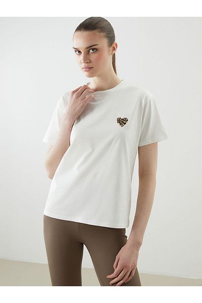 LC Waikiki Ecru Crew Neck Printed Women's T-Shirt