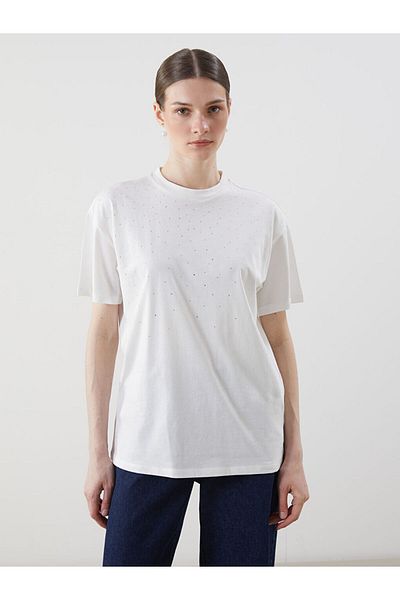 LC Waikiki Black Crew Neck Stone Women's T-Shirt