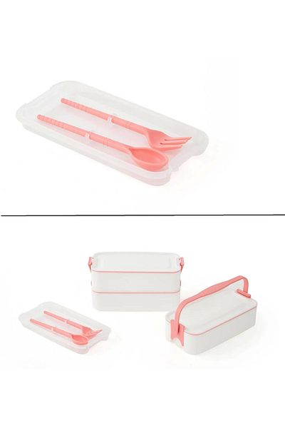 AC BOX 3-Tier Lunch Box with Handle Diet Lunch Box Storage Box with Fork Spoon (336336)