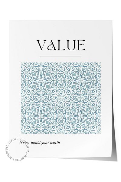Postifull Frameless Wall Poster, Pattern, Text, Flat Illustration, Minimalist, Blue, White Color Poster, 2025