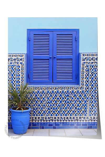 Postifull Frameless Wall Poster, Blue Window, Photo, Blue Color Poster, 2025 Summer Selection, No:109529