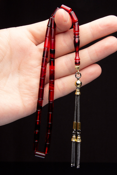 EHİNOS Sertifikalı Gümüş Püskül Kesme Model Ateş Kehribar Tesbih