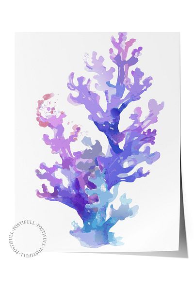 Postifull Frameless Wall Poster, Coral, Watercolor, Purple, Blue Color Poster, 2025 Summer Selection, No:109871
