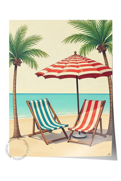 Postifull Poster de perete fără încadrare, Coastline, ilustrație, poster de culoare roșie, selecție de vară 2025, NR:1095