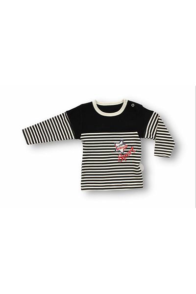 ALFA AKSESUAR 03 6-9 9-12 12-18 18-24 24-36 Months Sport Printed Striped Long Sleeve Sweatshirt 2-Piece Baby Boy Set Black