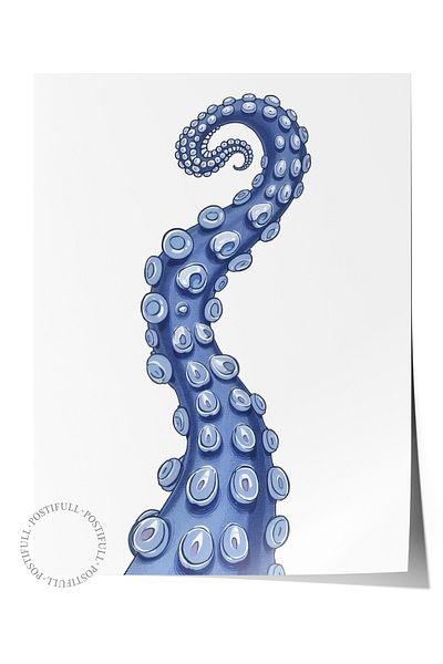 Postifull Frameless Wall Poster, Blue Octopus Uzvu, Illustration, Blue Color Poster, 2025 Summer Selection, No:10