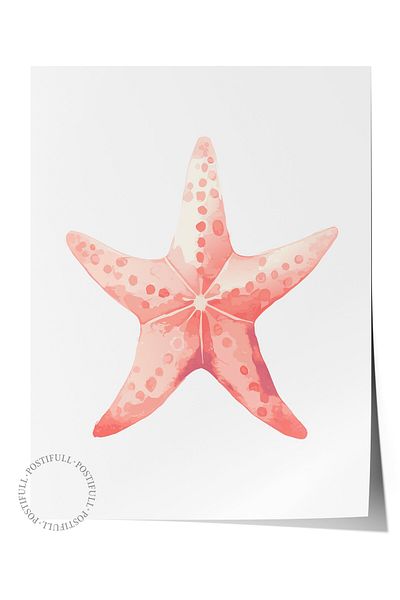 Postifull Frameless Wall Poster, Sea Star, Watercolor, Pastel Tones Color Poster, 2025 Summer Selection, No: