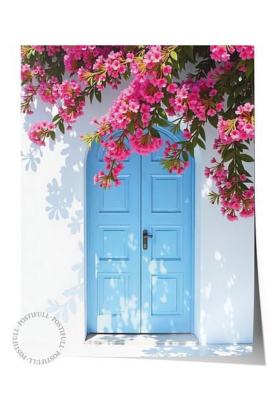 Postifull Frameless Wall Poster, Blue Door, Photo, Blue Color Poster, Summer Selection 2025, No:109483