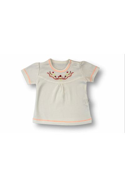 ALFA AKSESUAR 03 3-6 6-9 9-12 12-18 Months Anatolian Flower Embroidered Short Sleeve Sweatshirt 2-Piece Girl Baby Set Orange