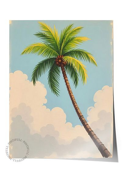 Postifull Frameless Wall Poster, Tall Palm Tree, Illustration, Green Color Poster, 2025 Summer Selection, No: