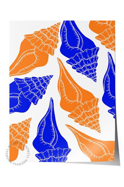 Postifull Frameless Wall Poster, Seashells, Flat Illustration, Contemporary, Orange, Blue Color Poster, 2025
