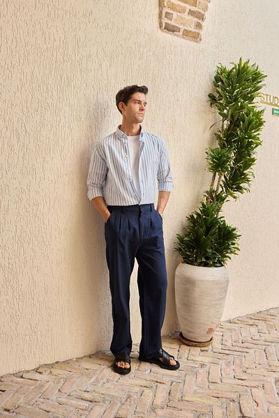 Livio Ferri Boso Men's Double Pleated Linen Baggy Trousers